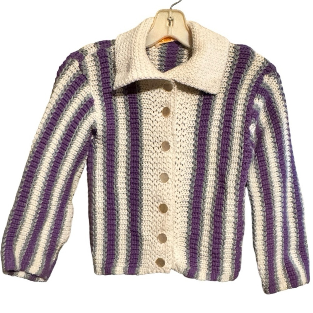 Vintage Judyann Acrylic Crocheted Cardigan Sweater